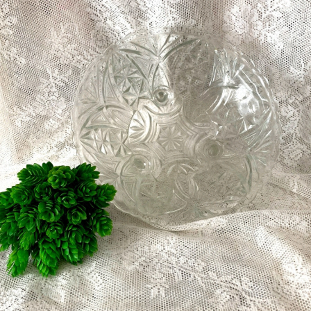 Vintage Depression Era Footed Fruit Bowl Clear Pressed Glass.